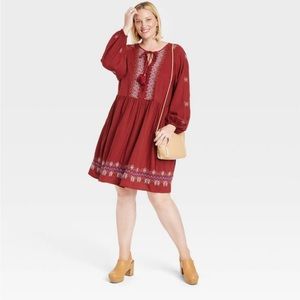 Women's Balloon Long Sleeve Embroidered Dress - Knox Rose